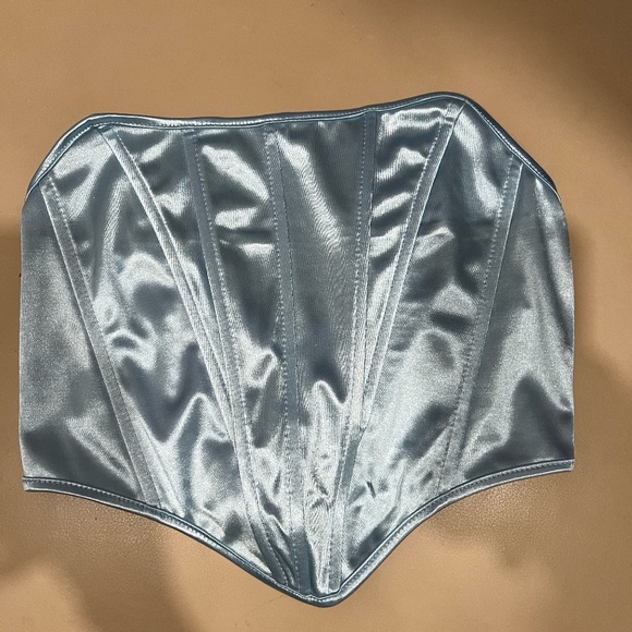 Metallic Blue Cropped Bustier Top with Bones - Picture 1 of 2